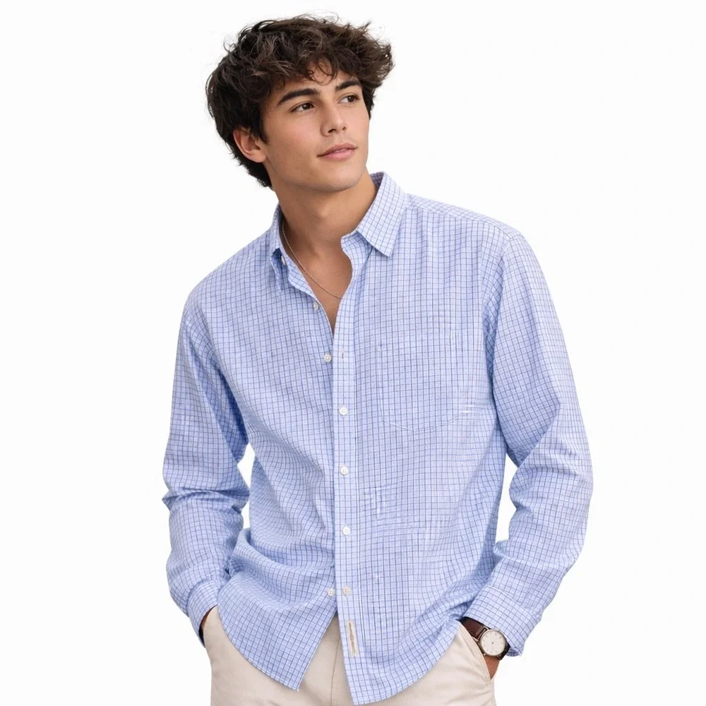 Banana Republic Vintage Windowpane Check Shirt Men's Size‎ Large Preppy Luxe